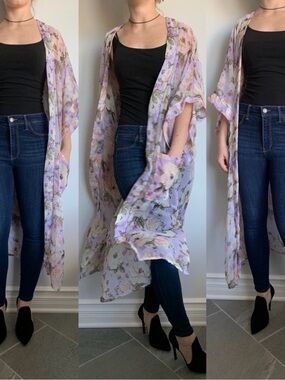 STEVE MADDEN Lavender Floral Sheer Kimono